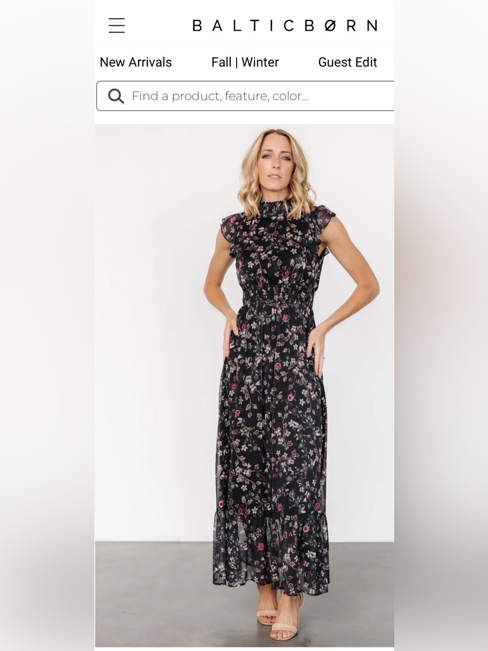 Baltic Born Women’s Kearny Ruffle Maxi Dress Midnight + Gold Multi